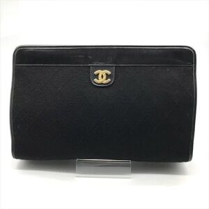 Authentic CHANEL vintage Black quilted leather cotton clutch